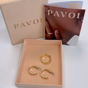 PAOVIE SET OF GOLD HOOP EARRINGS AND MATCHING GOLD RING size 7.5
